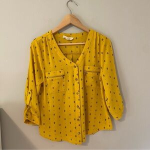 Sweet Wanderer Mustard Yellow Button-Up Blouse 3/4 Sleeve size M